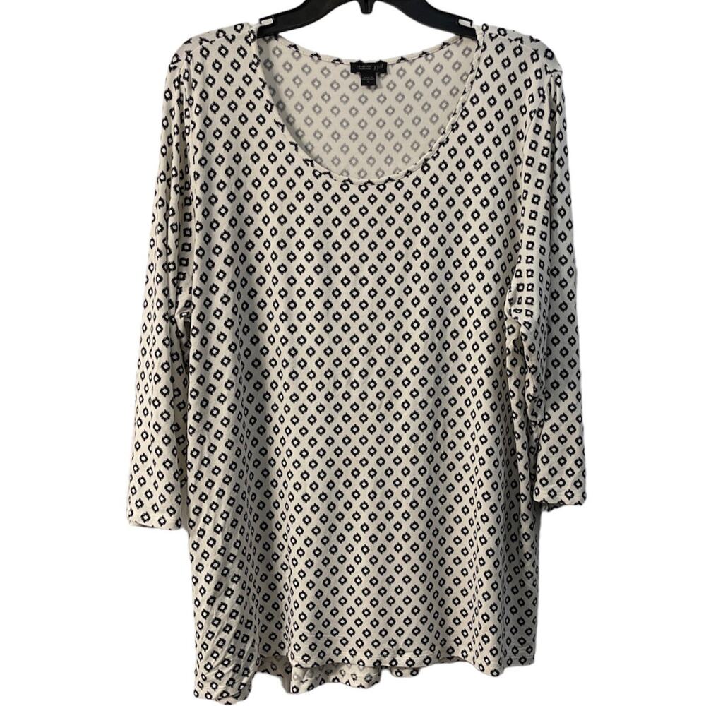 J Jill Blouse Womens XL Top 3/4 Sleeve Creme And Black